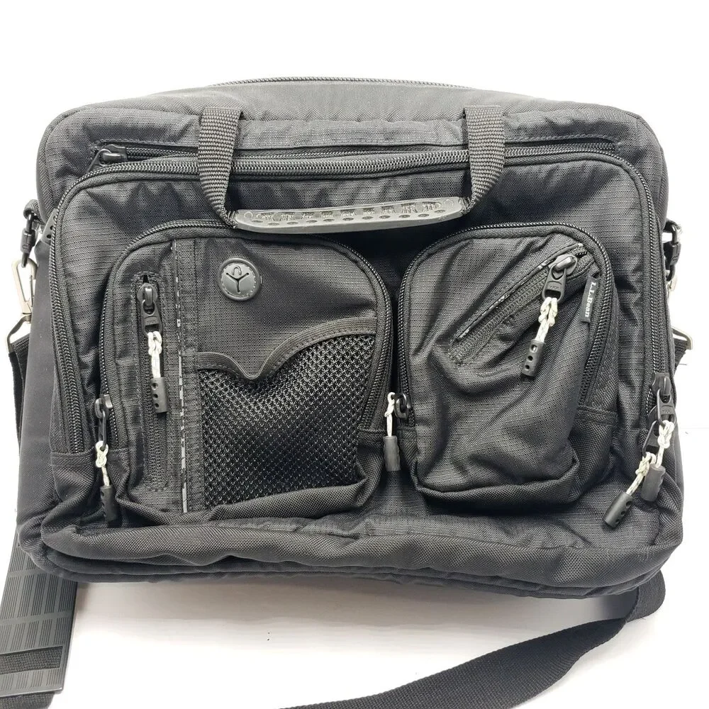 Vintage LL Bean Black Padded Laptop Messenger Bag Briefcase Satchel Multi Pocket